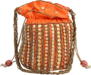 Orange Silk woven potli bags 1
