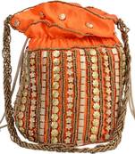 Orange Silk woven potli bags