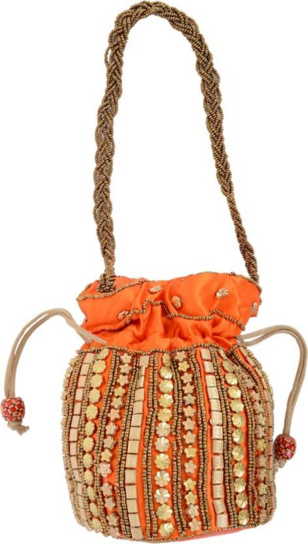 Orange Silk woven potli bags