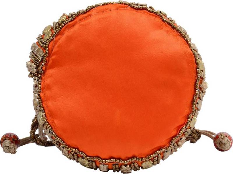 Orange Silk woven potli bags
