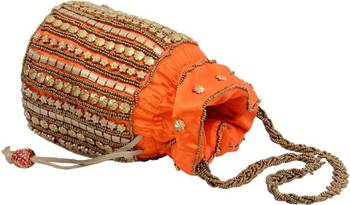 Orange Silk woven potli bags 4