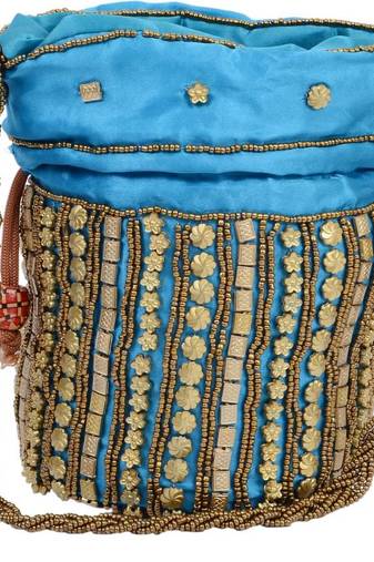 Blue Silk woven potli bags