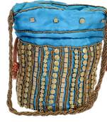 Blue Silk woven potli bags