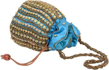 Blue Silk woven potli bags 2