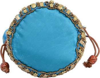 Blue Silk woven potli bags 3