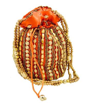 Orange Silk woven potli bags 1