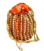 Orange Silk woven potli bags