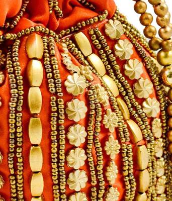 Orange Silk woven potli bags 2