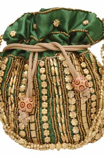 Green Silk woven potli bags