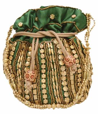 Green Silk woven potli bags 1