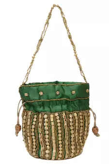Green Silk woven potli bags