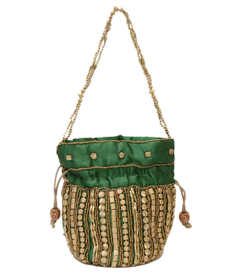 Green Silk woven potli bags