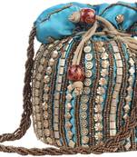 Blue Silk woven potli bags