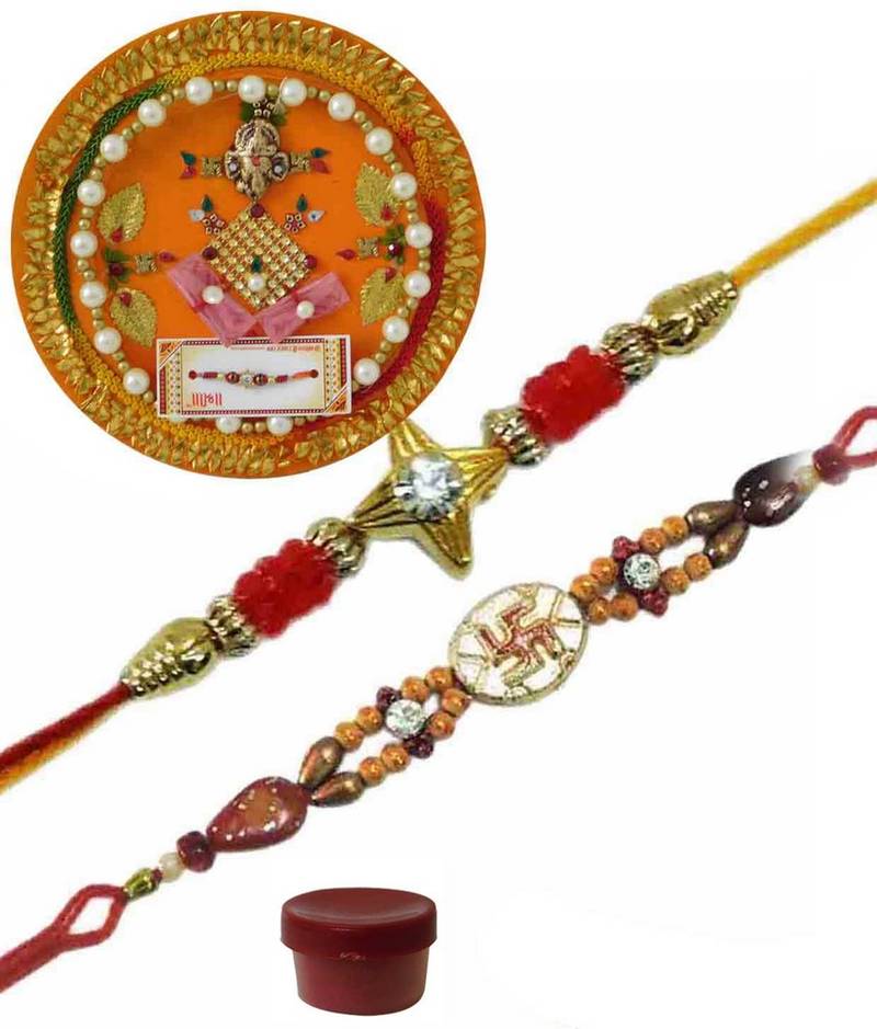 Simple and fancy beads rakhi thread with rakhi thali Laviva 1736928