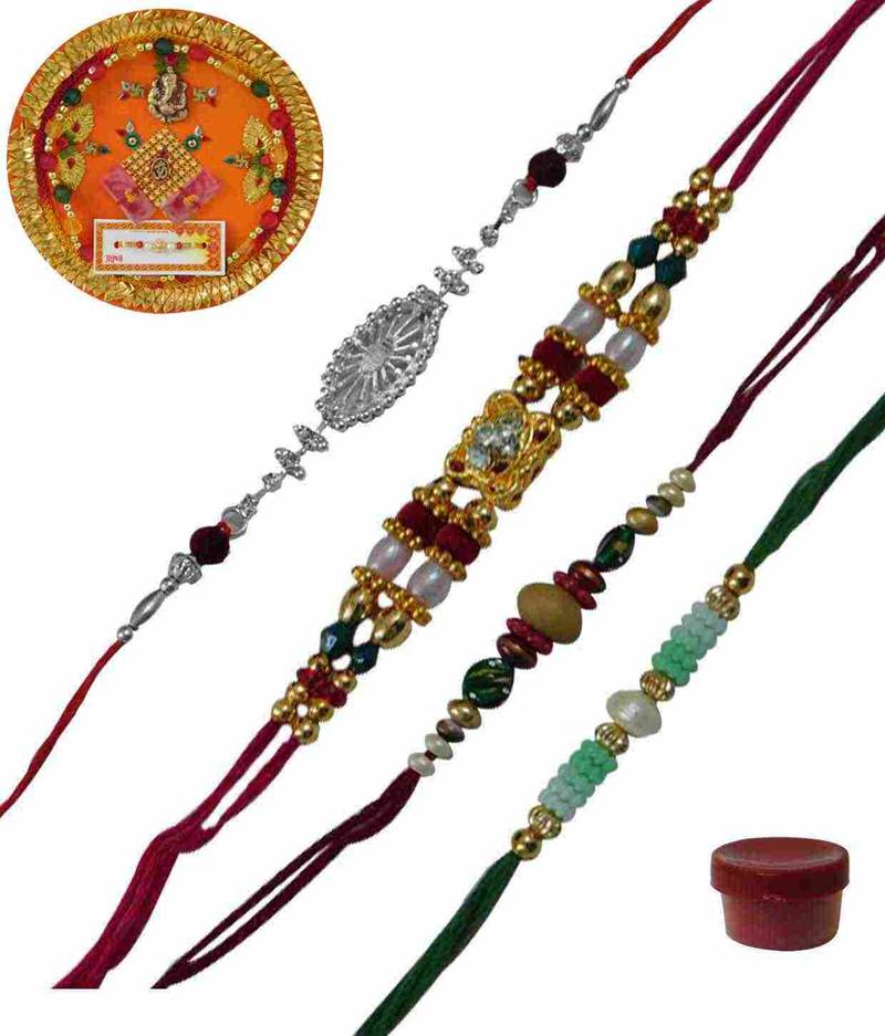 Traditional rakhi of four with thali - Laviva - 1737062