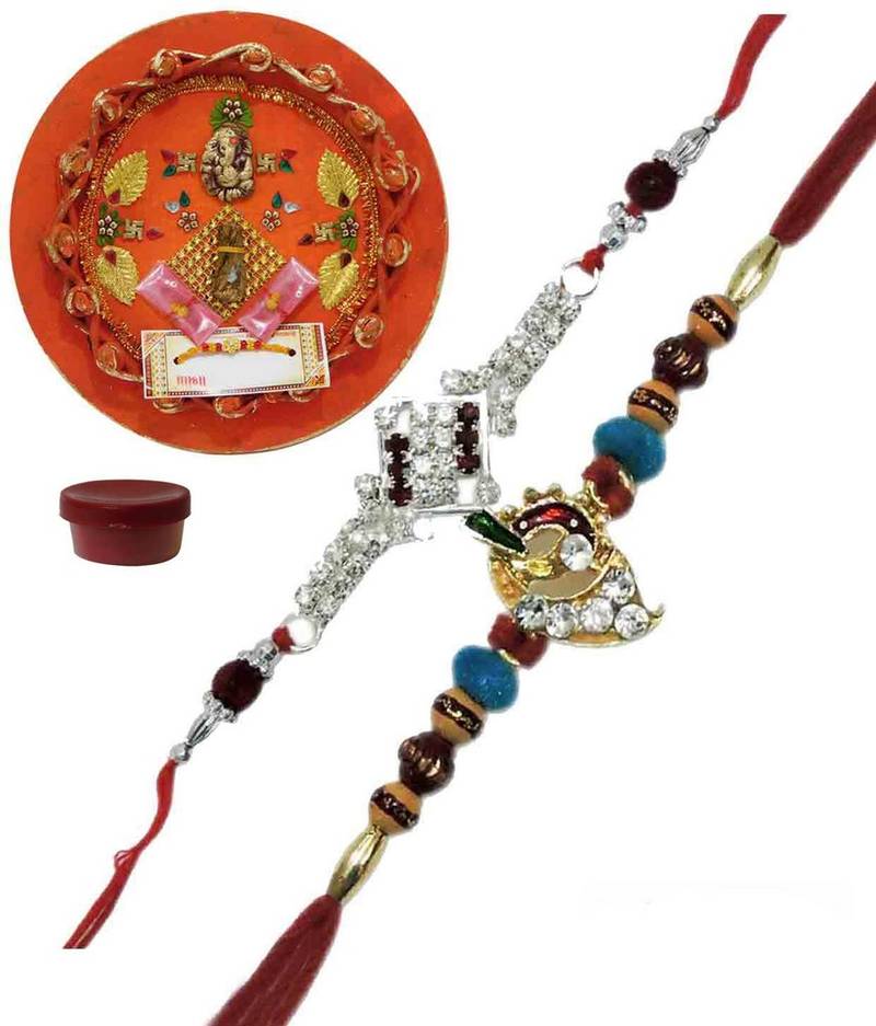 Resplendent of two bhaiya rakhis with rakhi thali - Laviva - 1737196