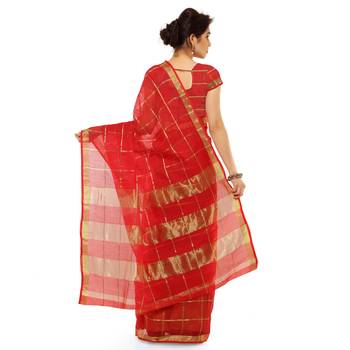 Red Printed Cotton Silk Saree With Blouse 2