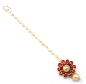 Maroon Stone Maang Tikka 1