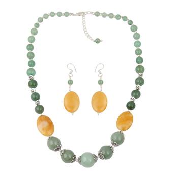 Exquisite Aventurine Beaded Necklace And Earrings Trendy Jewelry Set For Women 1