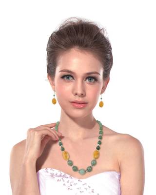 Exquisite Aventurine Beaded Necklace And Earrings Trendy Jewelry Set For Women 2