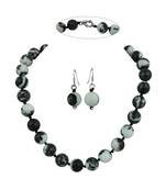 Black & White Zebra Jasper Gemstone Beads Necklace Set