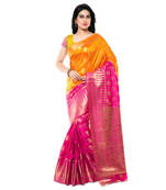 Multicolor printed kanchipuram silk saree with blouse