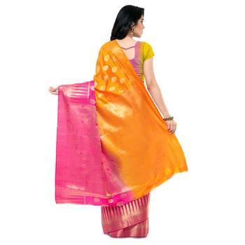 Multicolor printed kanchipuram silk saree with blouse 2