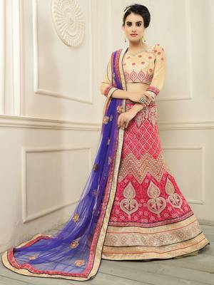 Red Embroidered Net Semi Stitched Lehenga 1