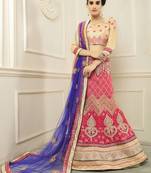 Red Embroidered Net Semi Stitched Lehenga