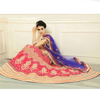 Red Embroidered Net Semi Stitched Lehenga 2