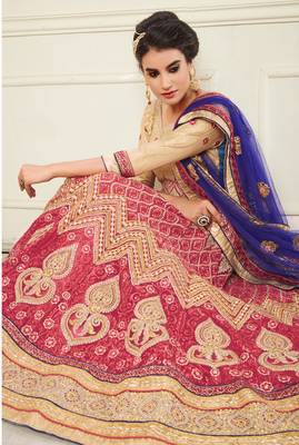 Red Embroidered Net Semi Stitched Lehenga 3
