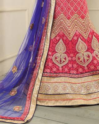 Red Embroidered Net Semi Stitched Lehenga 4