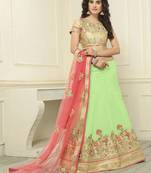 Green Embroidered Art Silk Semi Stitched Lehenga