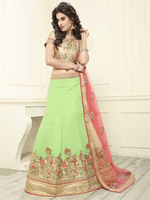 Green Embroidered Art Silk Semi Stitched Lehenga 2