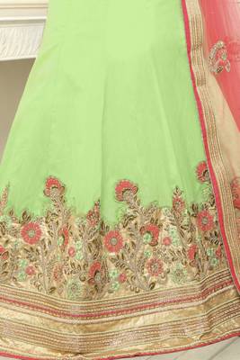 Green Embroidered Art Silk Semi Stitched Lehenga 4