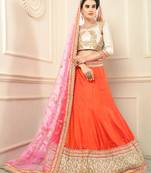 Orange Embroidered Silk Semi Stitched Lehenga