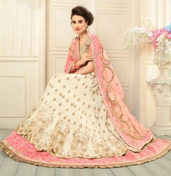 Beige Embroidered Silk Semi Stitched Lehenga 1
