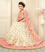 Beige Embroidered Silk Semi Stitched Lehenga