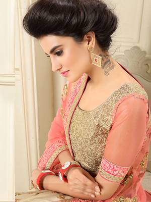 Beige Embroidered Silk Semi Stitched Lehenga 3