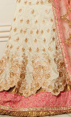 Beige Embroidered Silk Semi Stitched Lehenga 4