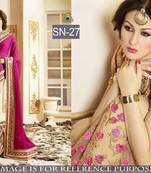 Maroon embroidered georgette saree with blouse