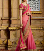 Coral embroidered chiffon saree with blouse