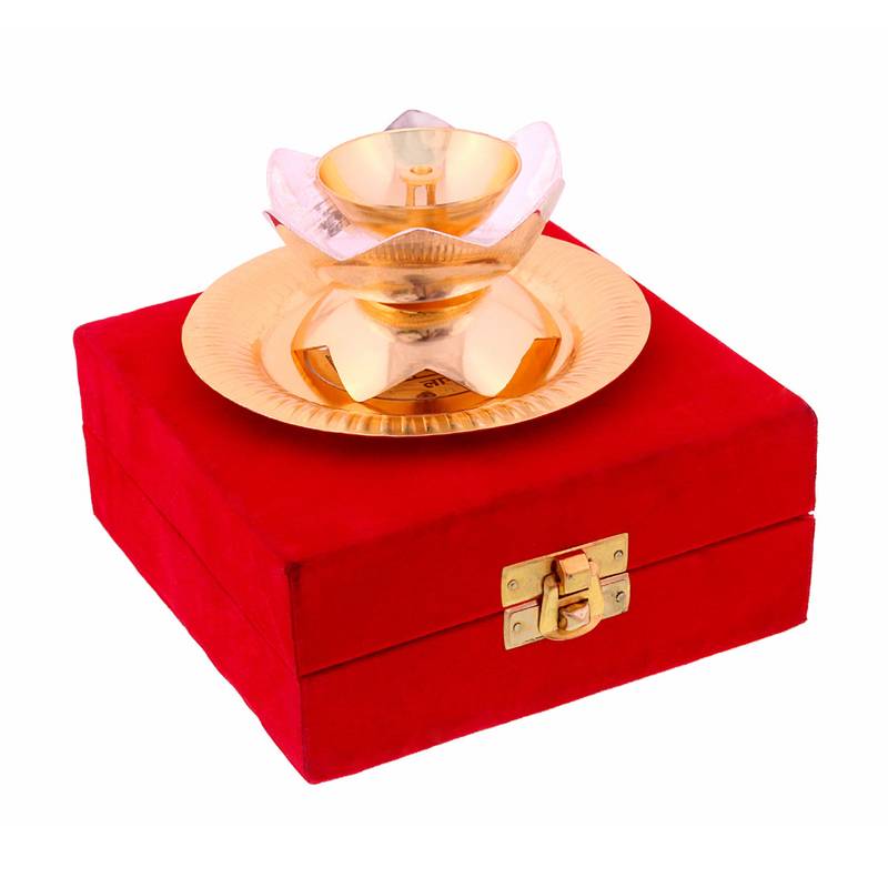 Gold Silver Akhand Jyot Diya Plate Handicraft Gift Item