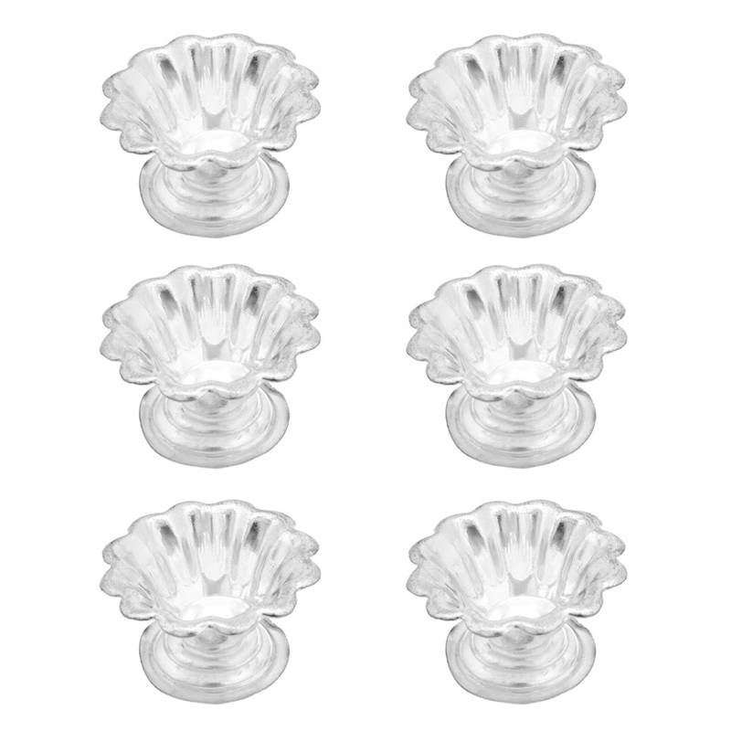 Silver Polished Sunflower Diya Set Diwali Decor Gift Item