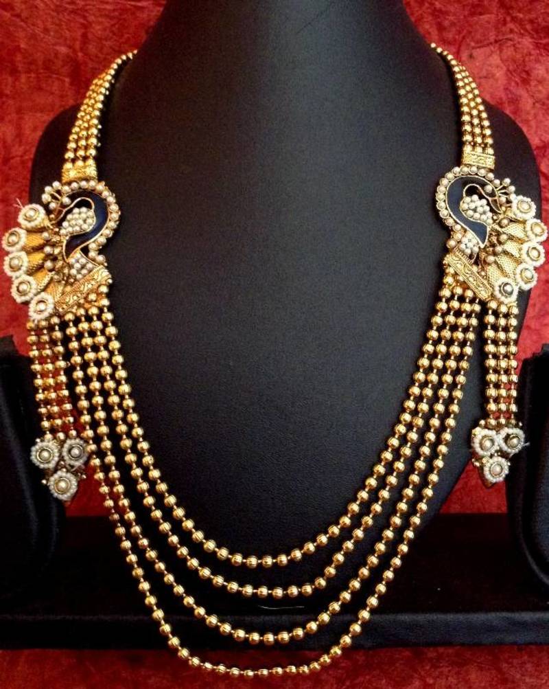 Peacock motif long South Indian Pearl Necklace Set z81w - ADIVA