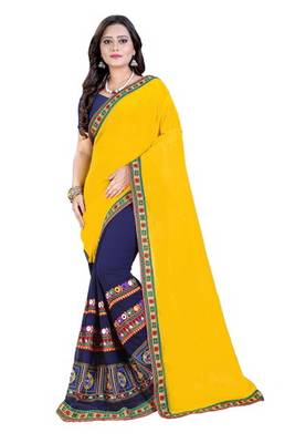 Yellow Embroidered Georgette Saree With Blouse 1