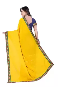 Yellow Embroidered Georgette Saree With Blouse