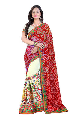 Red Embroidered Georgette Saree With Blouse 1