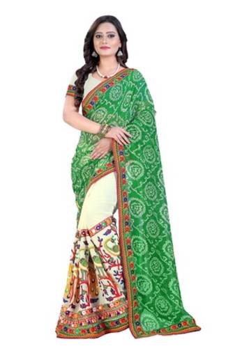 Green Embroidered Georgette Saree With Blouse