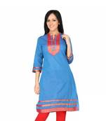 a,m,h,v Royal Blue Women's Solid Kurta